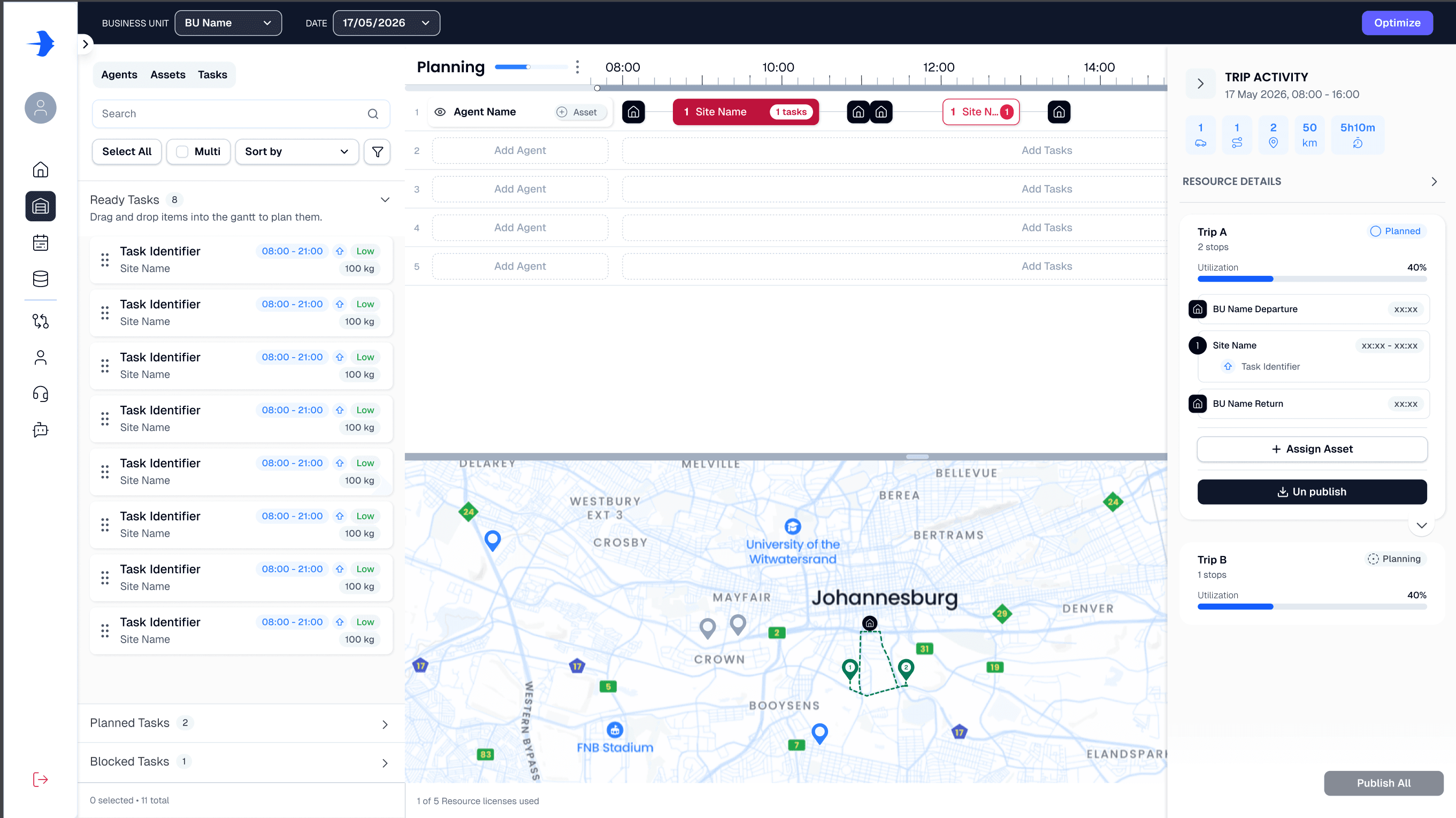 Luminar Works route planning dashboard